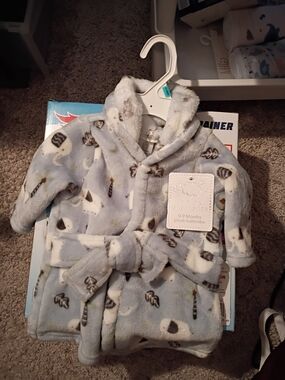 Plush Baby Bathrobe - Light Blue Sheep Print